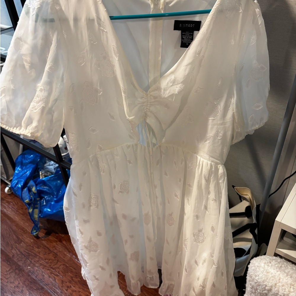 White Floral Dress with Puff Sleeves